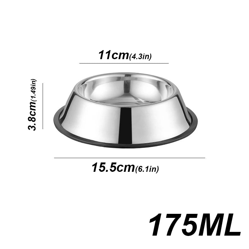Stainless steel bowl with measurements on a white background