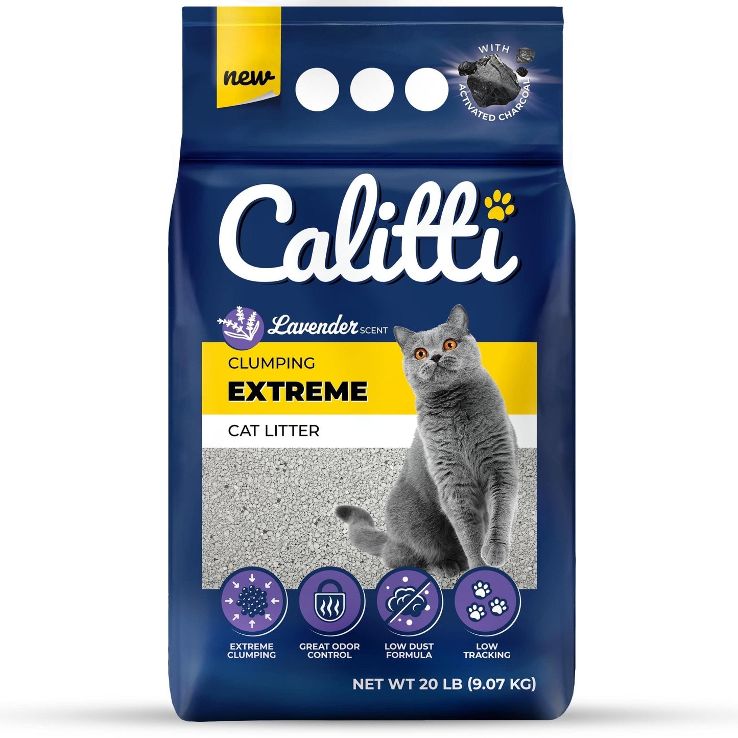 Bag of Calitti Extreme Clumping Cat Litter with a cat on the label
