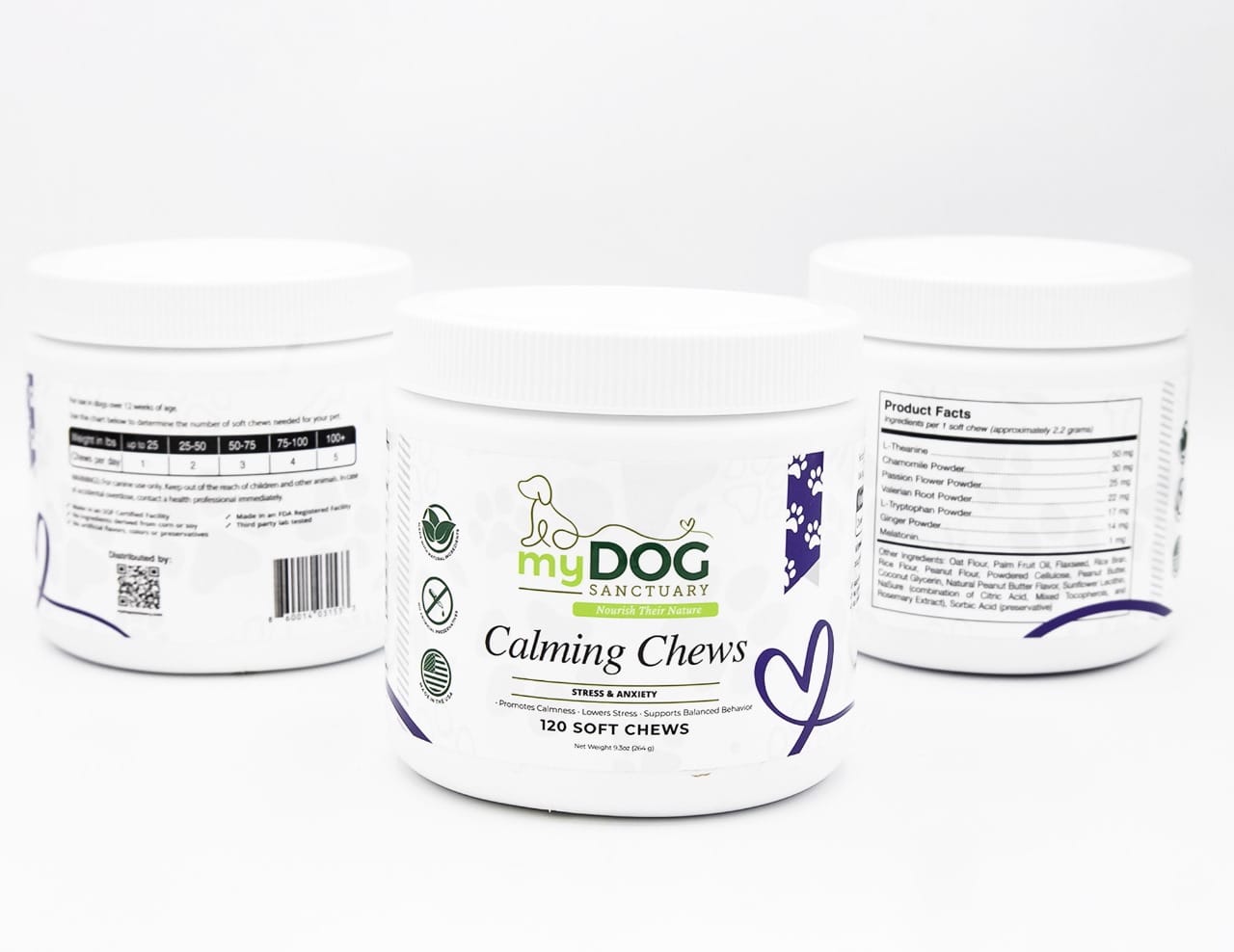 Container of myDOG Calming Chews on a white background