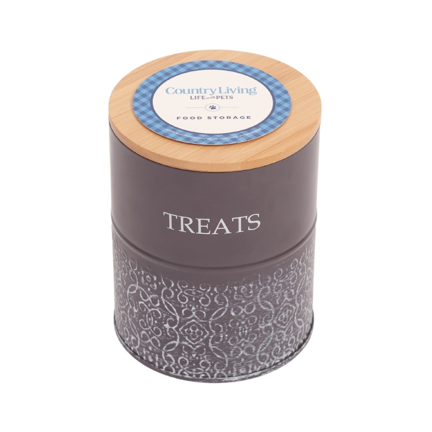 Volcanic gray treat canister set shown on a kitchen counter beside a bamboo lid