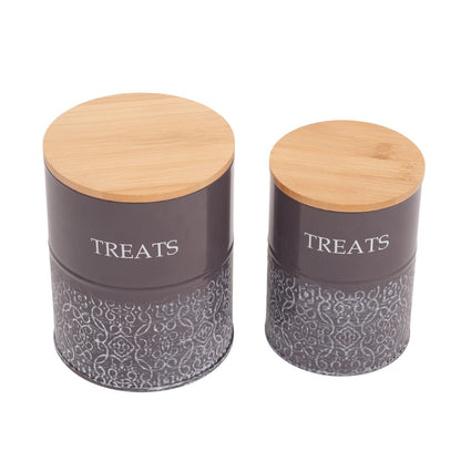 TREATS lettering across the front of the volcanic gray storage canister