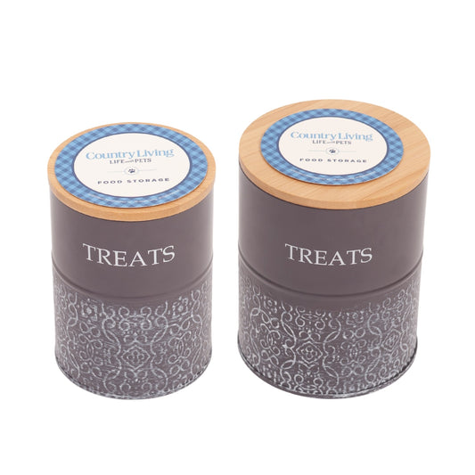 Country Living dog treat storage canisters, set of 2 in volcanic gray with bamboo lids
