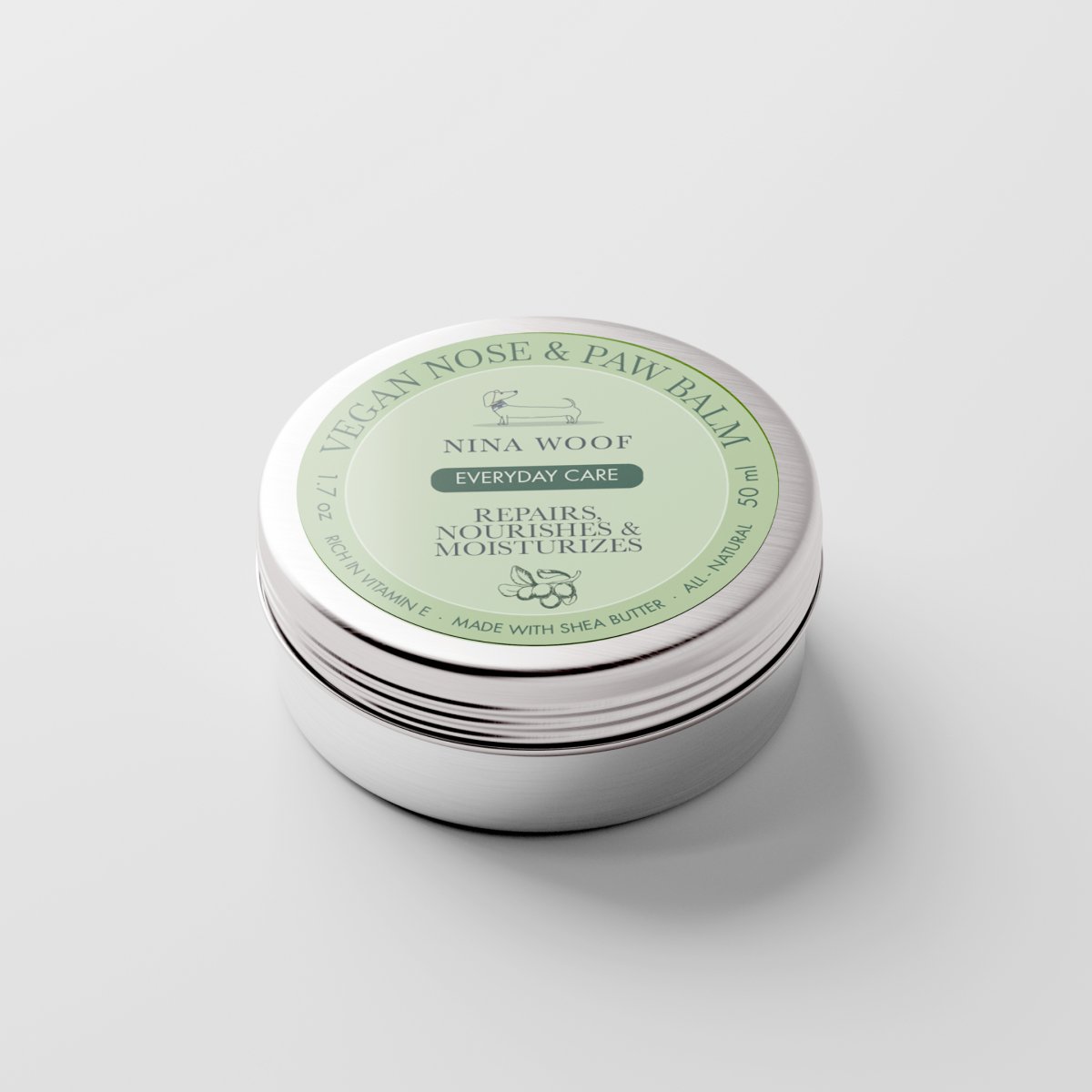 Nina Woof Vegan Nose & Paw Balm container on a white background