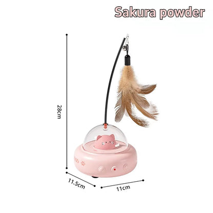 UFO Smart Teaser Electric Cat Toy with Bell & Replaceable Feather