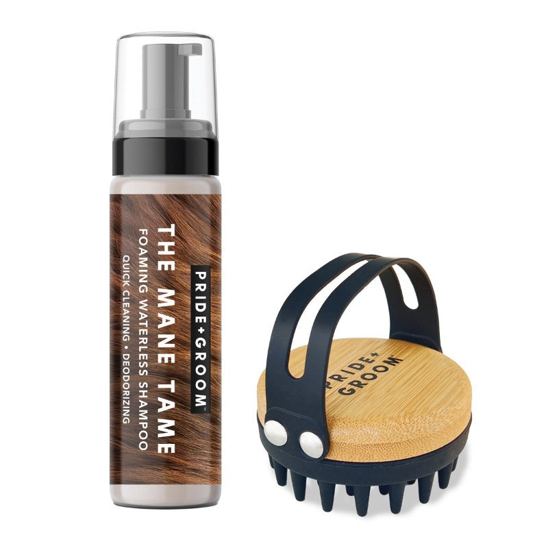 PRIDE+GROOM THE MID GROOM KIT waterless shampoo and bath brush