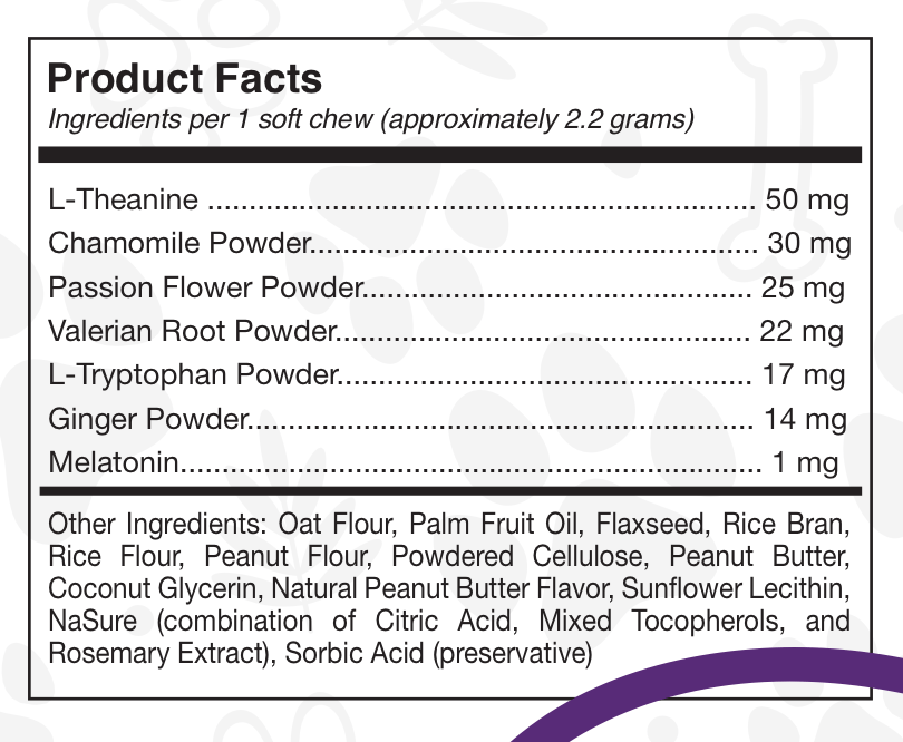 Product facts label with ingredient list on a white background