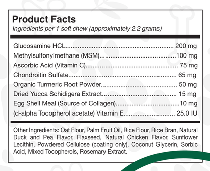 Product facts label with ingredients and their amounts for a supplement.