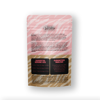 Pluto Pork Ear Chews bag back label