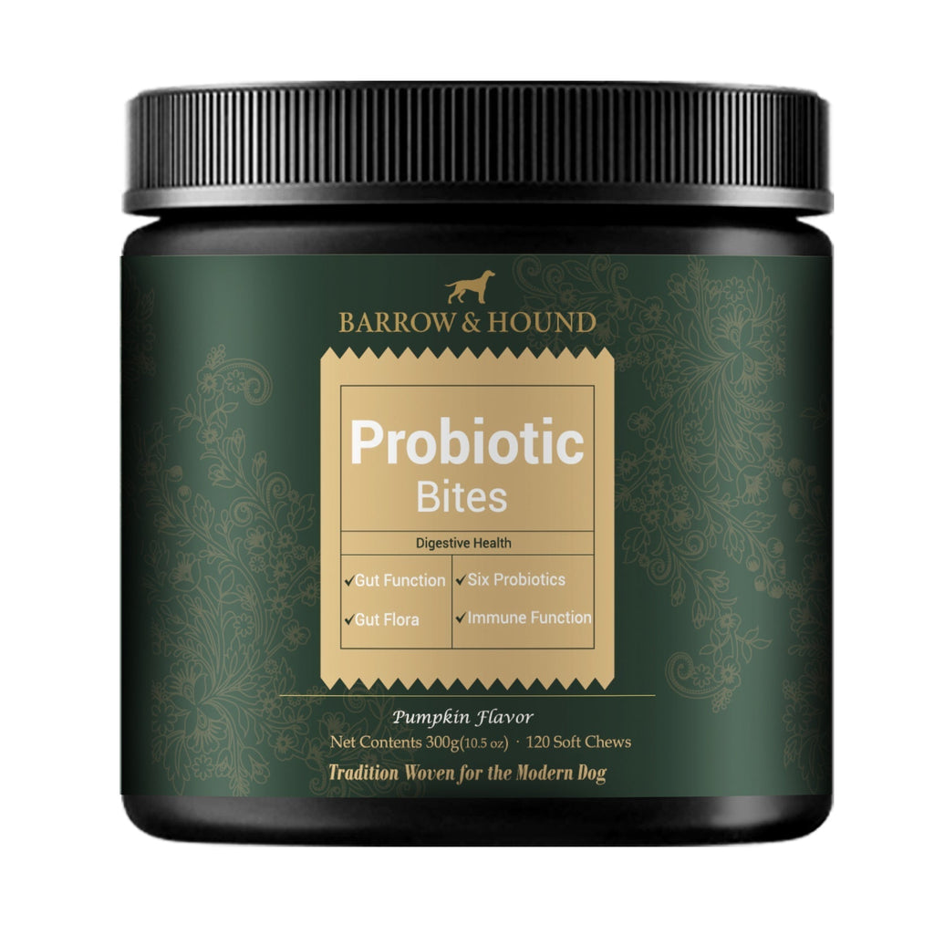 Container of Barrow & Hound Probiotic Bites for dogs on a white background