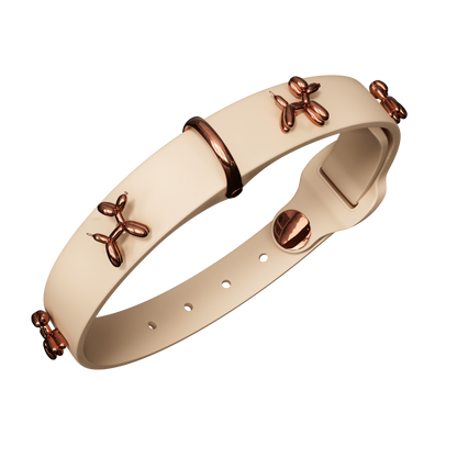 Beige leather bracelet with rose gold accents on a white background