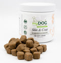 myDOG Sanctuary Skin & Coat supplement with soft chews on a white background