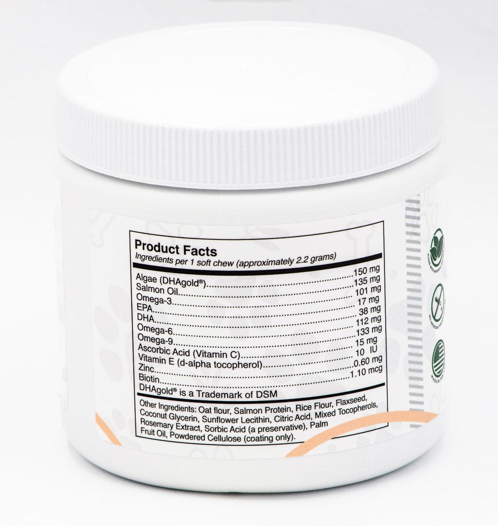 Supplement container with label showing product facts on a white background