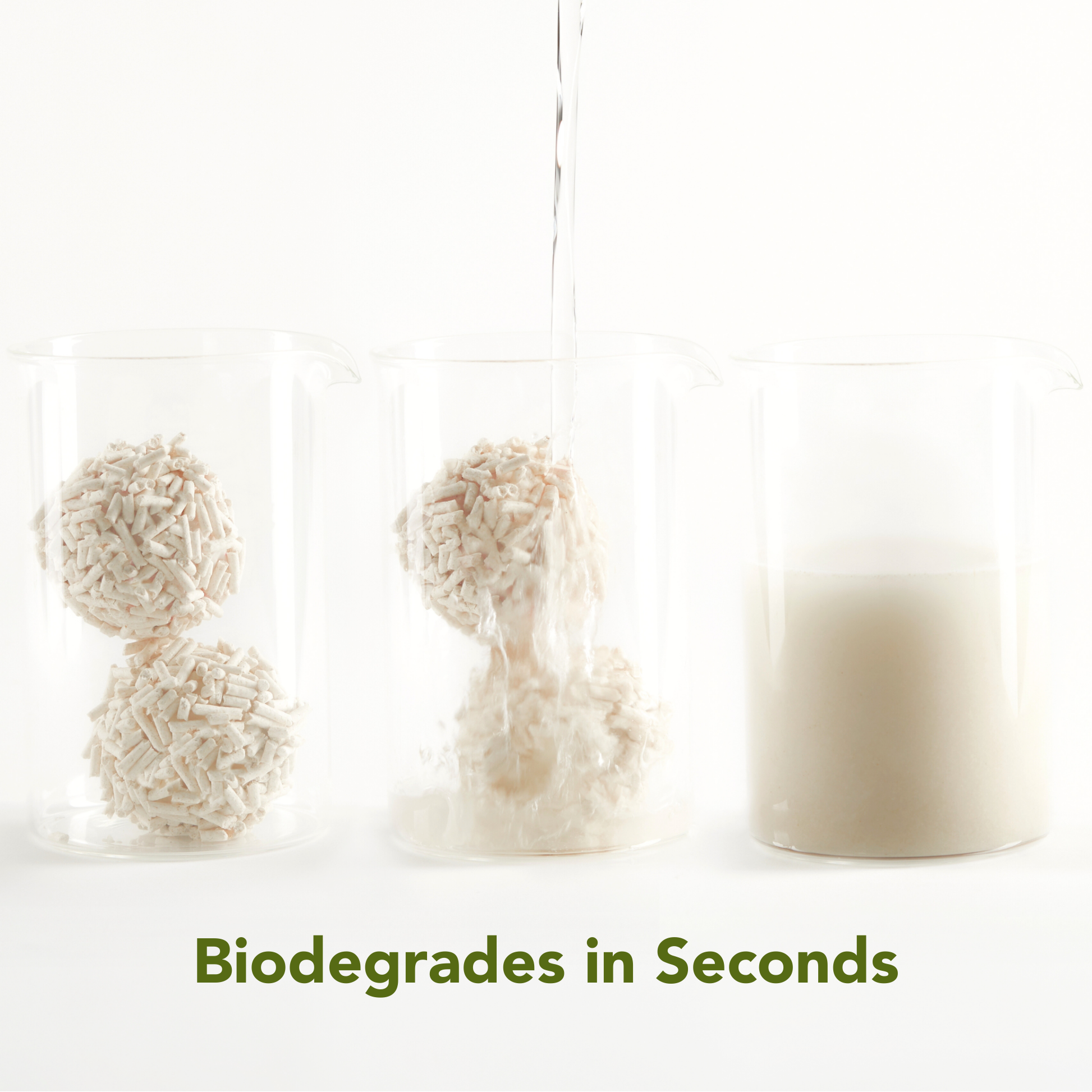 Biodegradable products with text 'Biodegrades in Seconds' on a white background