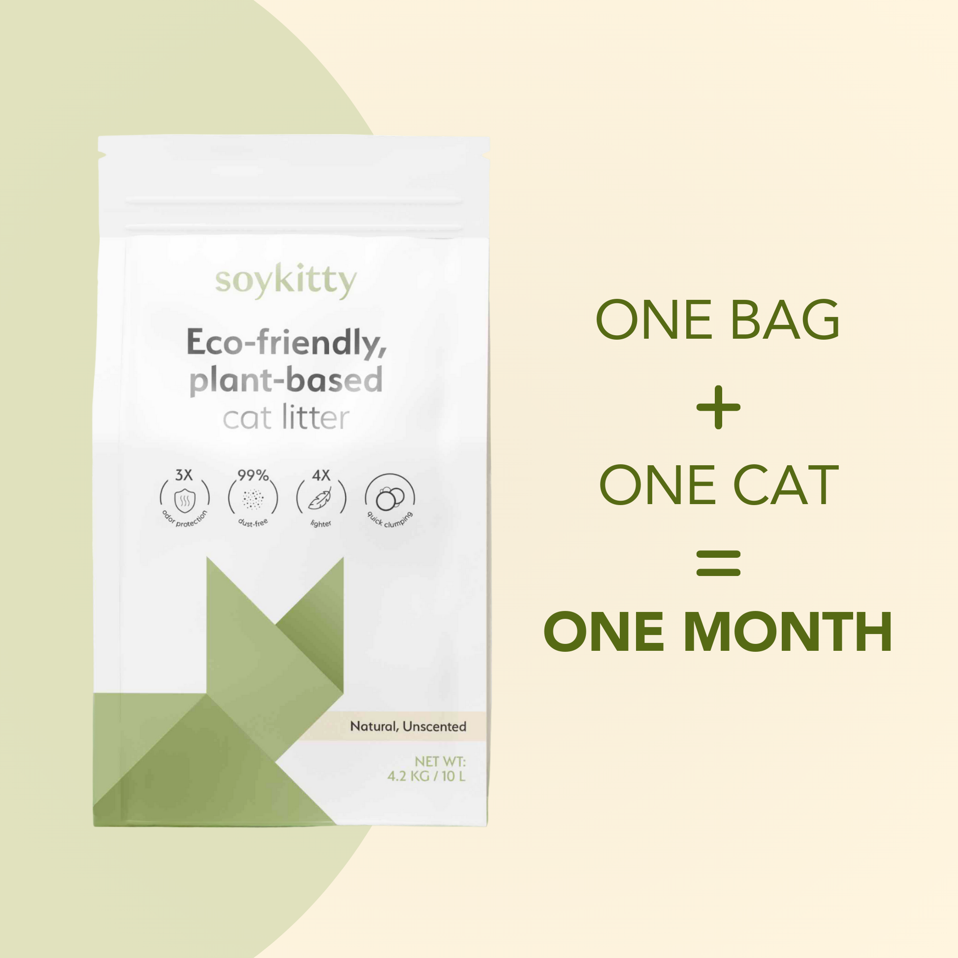 Soykitty eco-friendly plant-based cat litter package on a light green background